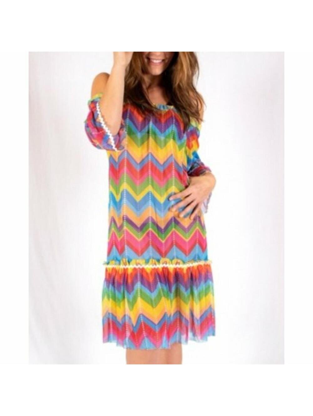 2174 Palmera Beachwear Off the Shoulder Coverup Dress RAINBOW MULTI sz S